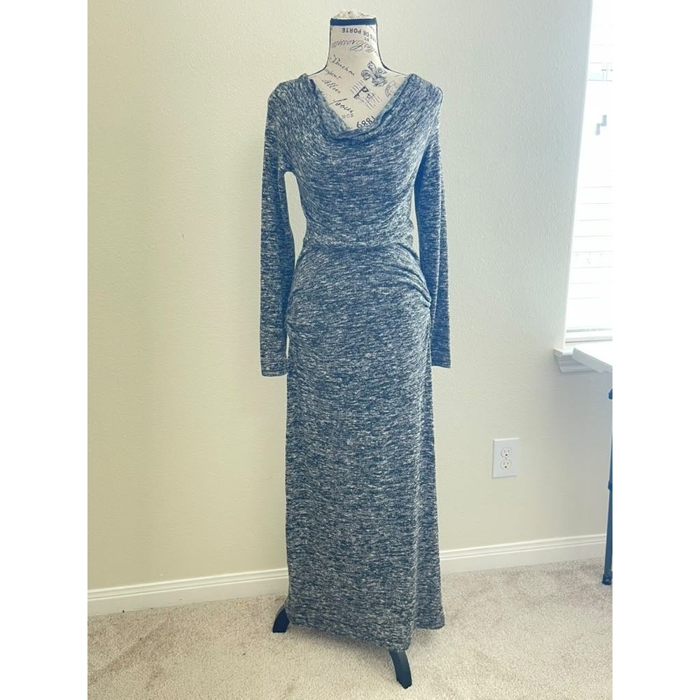 MSSP Max Studio Space Dye Cowl Neck Ruched Maxi Dress Small Black White 3D09V58